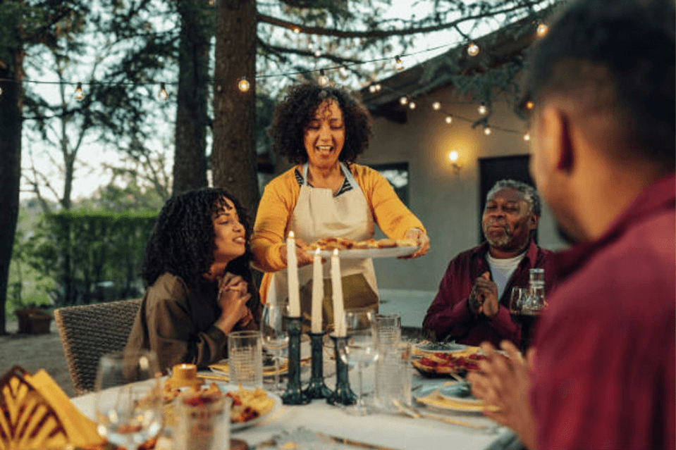 People eating outside