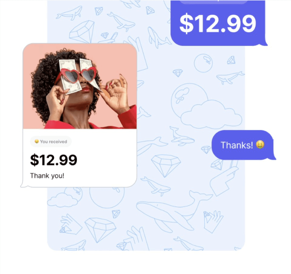 Person with money and heart glasses